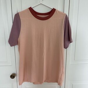 Madewell Pink Tee with Red Collar